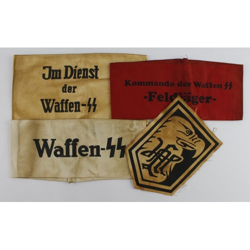 1247 - German SS armbands, 3x different helpers types and a vest eagle.