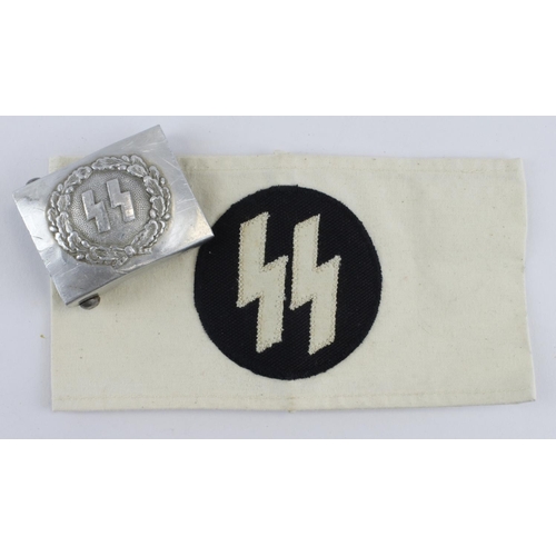 1253 - German SS concentration camp guards arm band with SS belt buckle.