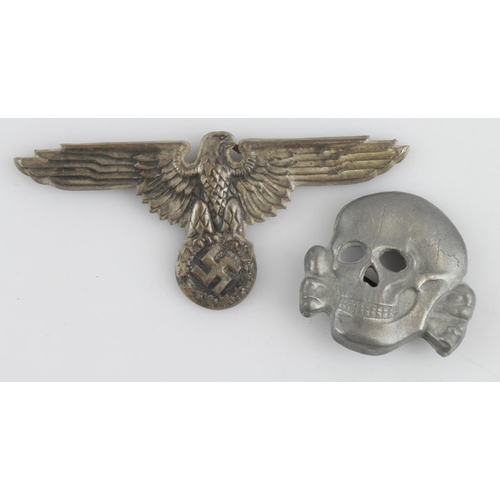 1258 - German SS officers hat badge & deaths head scull, maker marked & dated 1942.