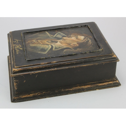 1261 - German SS wooden (wedding)? presentation box for a Mein Kampf to which has been added a painting of ... 