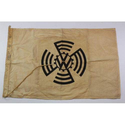 1268 - German VW Factory or Dealer flag, issue stamps, service wear, 3 feet long.