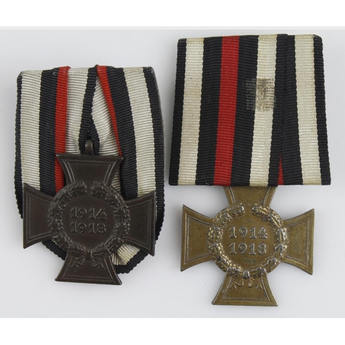 1282 - German WW1 Cross of Honours with swords and without swords both court mounted for wearing.