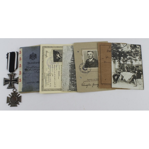 1285 - German WW1 Iron Cross with Cross of Honour a selection of soldiers service documents etc.