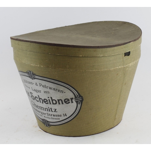 1288 - German WW1 scarce hat box for a kepi with makers label Max Scheibner  Emnitz.