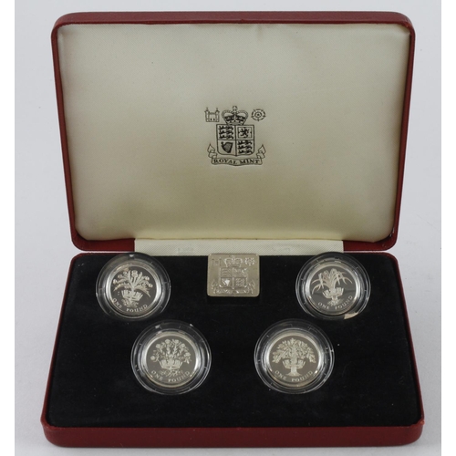 144 - One Pound Silver Proof four coin set 1984 - 1987. FDC in the red case of issued