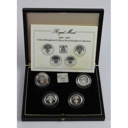 145 - One Pound Silver Proof Piedfort four coin set 1984 - 1987 FDC boxed as issued