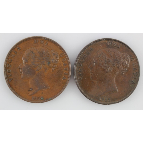 147 - Pennies (2): 1853 OT and 1858/7, GVF