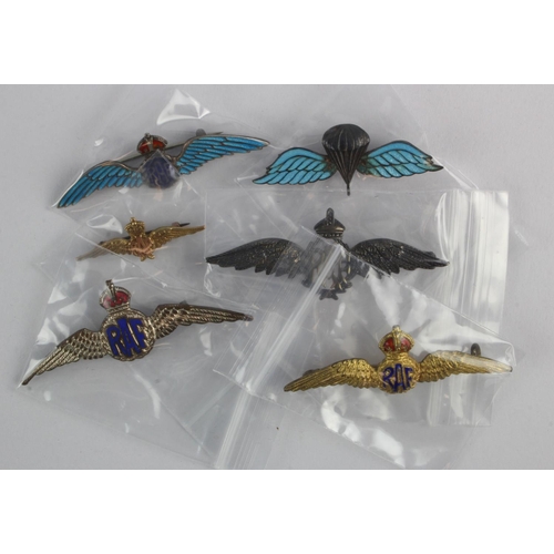 1508 - RAF Wings (6): 1x 9ct gold, 3x silver, 1x base, and 1x silver Para.