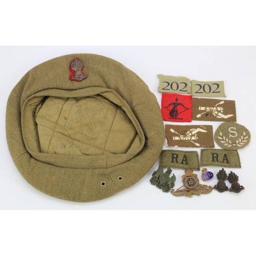 1535 - Royal Artillery Officers 1944 dated general service cap / beret and assorted Royal Artillery Home Gu... 