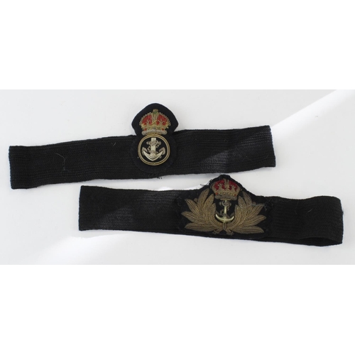 1544 - Royal Navy Kings Crown  Officers and Petty Officers hat badges on hat bands.