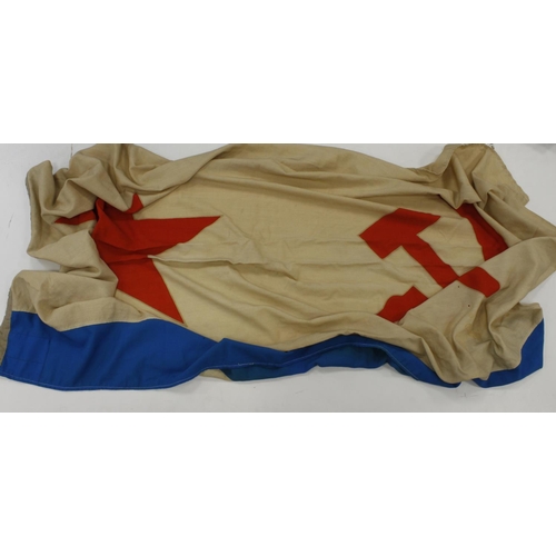 1549 - Russian large heavy cotton flag approx. 4x8 feet with various stencilling to the lanyard possibly WW... 