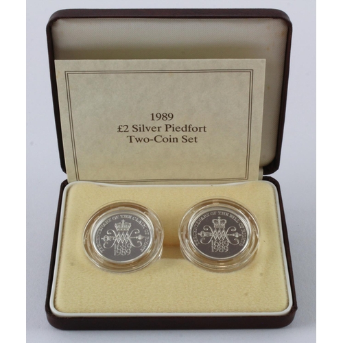 157 - Royal Mint: 1989 £2 Silver Proof Piedfort Two-Coin Set (Bill & Claim of Rights) FDC cased with cert.