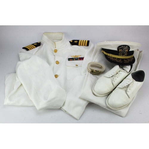 1605 - US Navy Aviator / Pilot Captains (Officer & Gentleman) summer white tunic with ribbons rank and wing... 