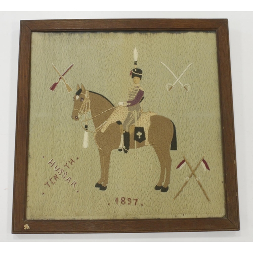 1612 - Victorian 1897 Tenth Hussars tapestry in frame lovely item.