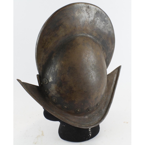 1615 - Victorian copy of a Spanish Morion comb steel helmet very good copy.