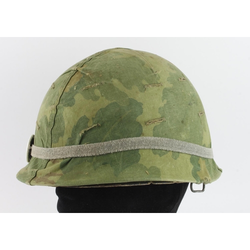 1628 - Vietnam War Era US M1 Helmet with Mitch reversible Helmet Cover.