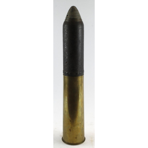 1650 - WW1 18pd shrapnel shell head with brass case, deactivated.