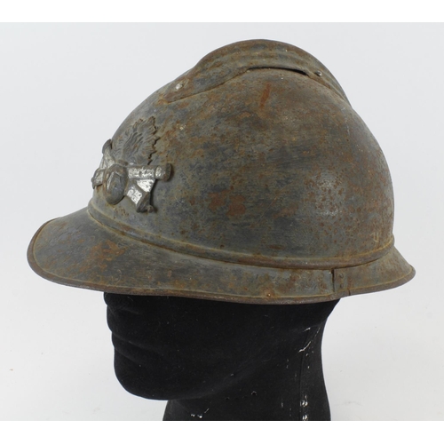 1680 - WW1 French Adrian pattern helmet with some of its original blue paint no lining.