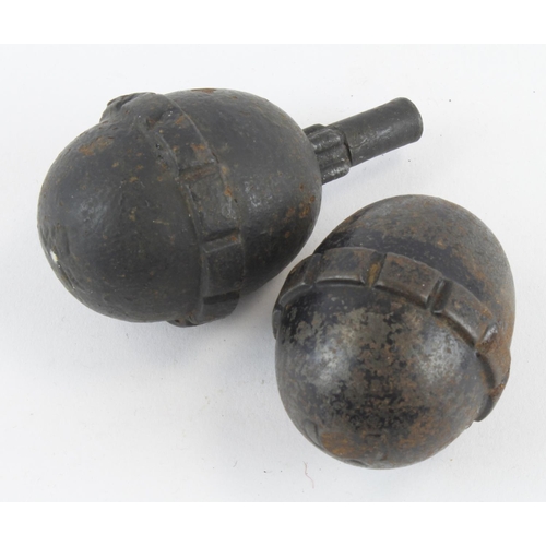 1683 - WW1 German egg grenades two of.  One with fuse.  Both deactivated / Inert