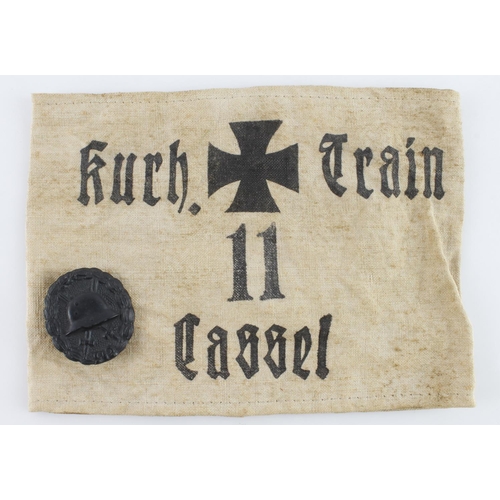 1689 - WW1 Imperial German armband Kurh train 11 Cassel and black wound badge.