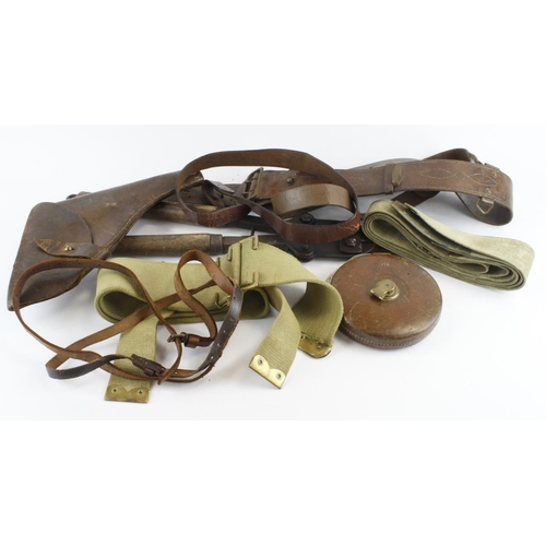 1704 - WW1 military equipment including 08 pattern belt and cross straps, 1916 dated tape measure, 08 patte... 