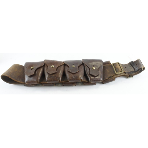 1727 - WW1 scarce eight pouch artillery brown leather bandolier dated 1916 with makers details and various ... 