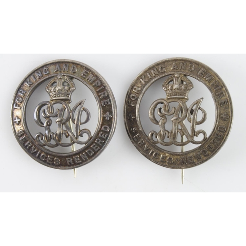 1729 - WW1 Silver War Badges (x2) B131604 (121066 Spr. Alexander McLeod, Royal Engineers) and 397201 (35010... 