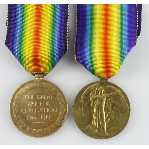 1743 - WW1 Victory Medals - (S-20746 Pte J.R. Cowan, Camerons) KIA with the 6th Bn 30th June 1916, born Gov... 