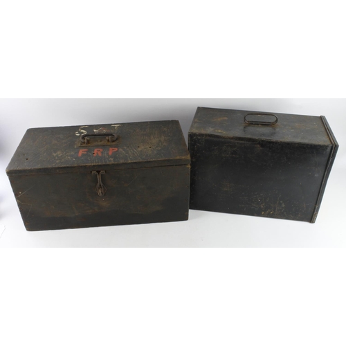 1754 - WW2 ARP wardens metal tin, first aid Kit and wooden FRP box.  (Buyer collects)