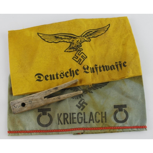 1787 - WW2 German 3rd Reich Luftwaffe armbands & clothes peg.