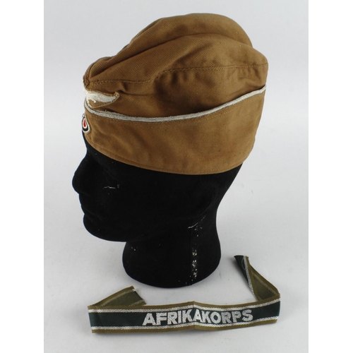 1795 - WW2 German 3rd Reich side cap Africa corps Luftwaffe insignia and cuff title.