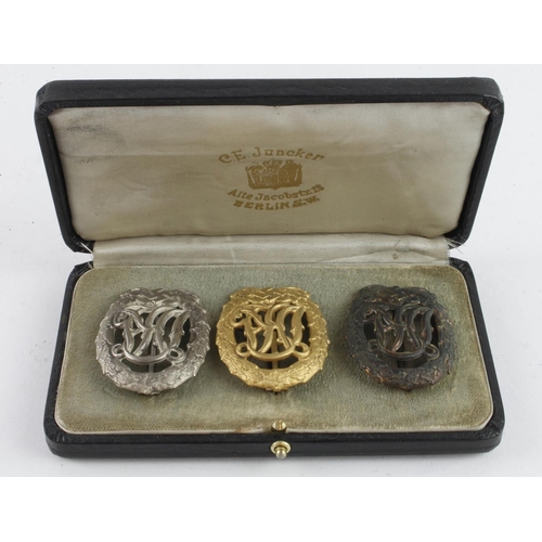 1811 - WW2 German DRL Sports Badge Set. Bronze, Silver, and Gold.