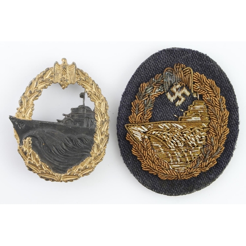 1818 - WW2 German Kriegsmarine Destroyer Badge with bullion variant.