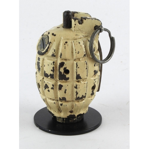 1850 - WW2 mills no. 36 hand grenade, deactivated, painted in white with rifle grenade base plate.