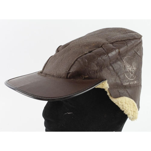 1878 - WW2 U.S.A.A.F Leather B2 Bomber Crew Hat.