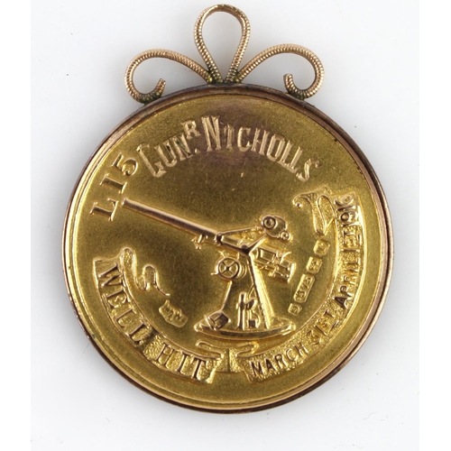 1889 - Zeppelin interest - 9ct hallmarked gold medal 'Presented By The Lord Mayor Colonel Sir Charles Wakef... 