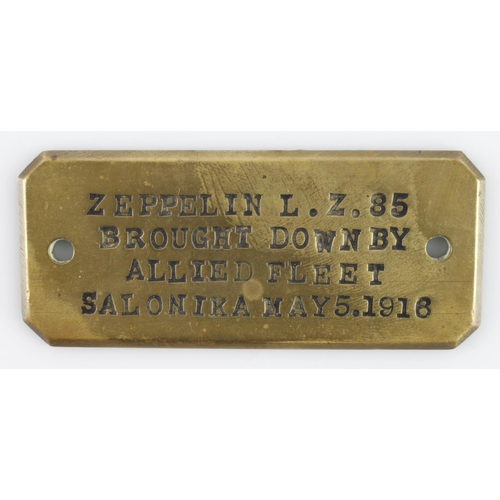 1890 - Zeppelin related old brass plaque reads 