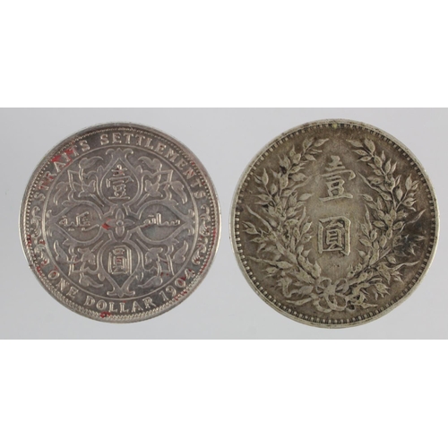 227 - Asian silver Dollars (2): China, Yuan Shih Kai, Fine, and Straits Settlements, Edward VII 1904 GVF, ... 