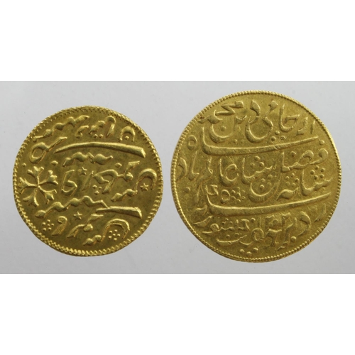 248 - India, Bengal Presidency: 2x jewellers copies in gold: One Mohur 12.3g of (tests) 24ct gold VF, and ... 