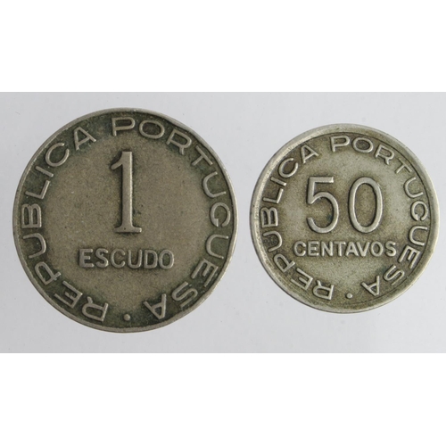 258 - Portuguese Mozambique (2): 1 Escudo and 50 Centavos 1936, toned GVF.