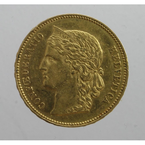 263 - Switzerland gold 20 Francs 1896B, GVF (0.1867 troy oz AGW)