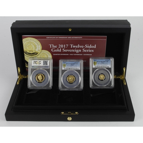 266 - Tristan Da Cuhna Three coin set 2017. Twelve sided Sovereign series. Sovereign, Half Sovereign & Qua... 