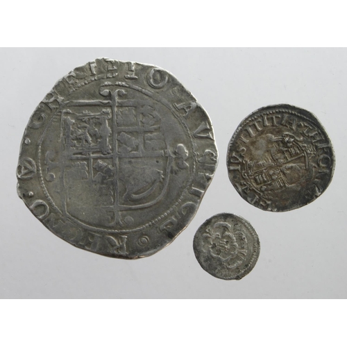 297 - Charles I silver (3): Shilling mm. triangle in circle, S.2799, 6.00g, Fine; Halfgroat mm. anchor, S.... 