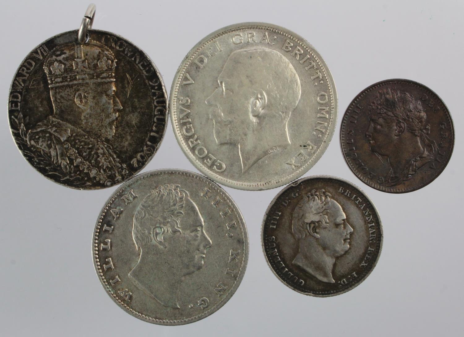 GB Coins & Medal (5): George IV Farthing 1822. GVF. William IV Rupee ...