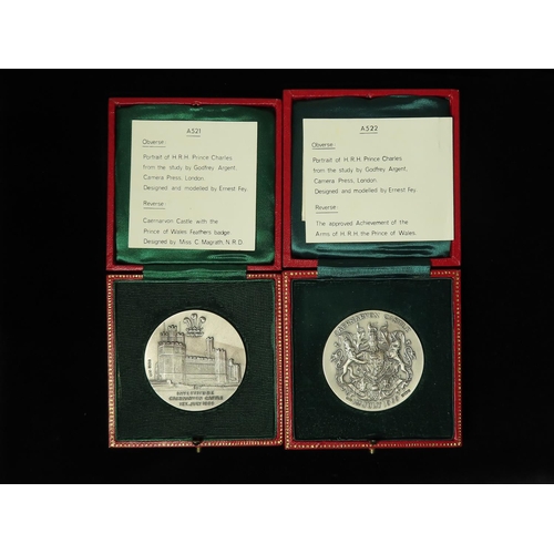 629 - British Commemorative Medals (2) hallmarked sterling silver d.50.5mm, 72g (144g total): Investiture ... 