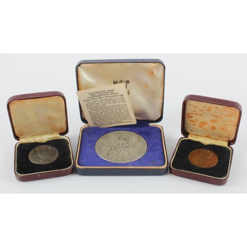 630 - British Commemorative Medals (3): Royal Mint, Westminster Abbey 900th Anniversary 1965 hallmarked st... 