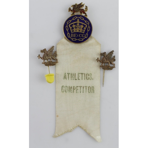 632 - British Empire & Commonwealth Games (1958 Cardiff) enamel pin badge, with ribbon 'Athletics. Competi... 