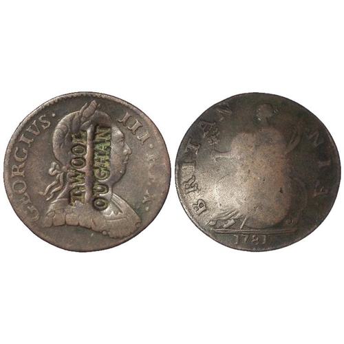 645 - Ireland, an interesting countermarked contemporary forgery George III Halfpenny (Britannia type) dat... 