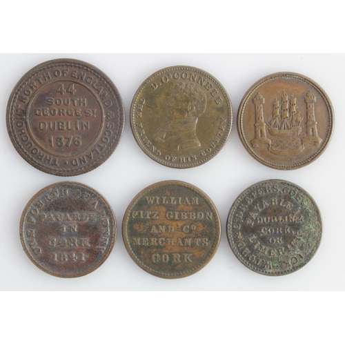 647 - Ireland, Tokens (6) 19thC unofficial Farthings, medalets and advertising pieces of Dublin and Cork; ... 