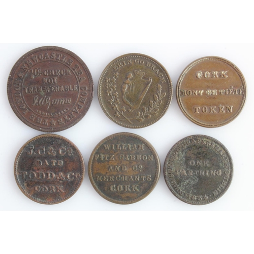 647 - Ireland, Tokens (6) 19thC unofficial Farthings, medalets and advertising pieces of Dublin and Cork; ... 